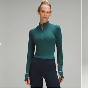 Lululemon It's Rulu Ribbed Cropped Half Zip in jasper green